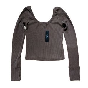 Lulu's Brown Ribbed Scoopneck Crop Top New With Tags Size Small